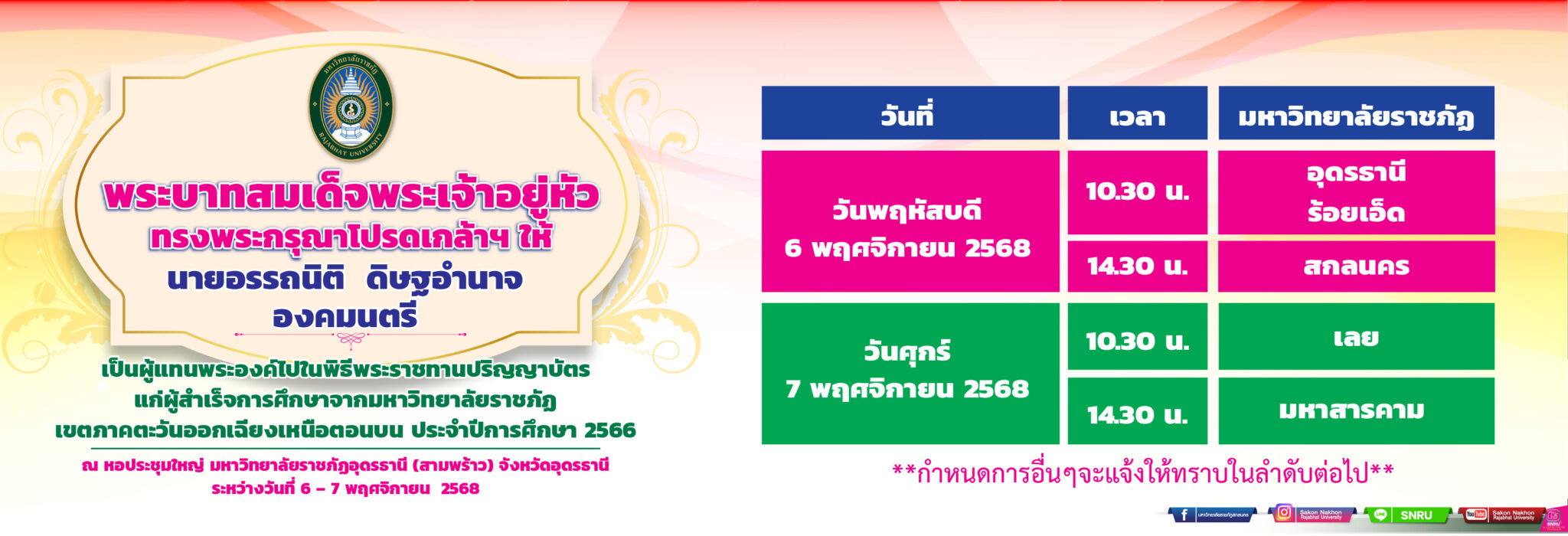 พิธีพระราชทานปริญญาบัตรแก่ผู้สำเร็จการศึกษาจากมหาวิทยาลัยราชภัฏเขตภาคตะวันออกเฉียงเหนือตอนบน ประจำปีการศึกษา 2566